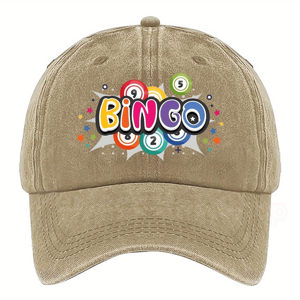 A Vibrant and Lively BINGO Pattern Printed Baseball Cap Available in Multiple Colors with Adjustable Sizing