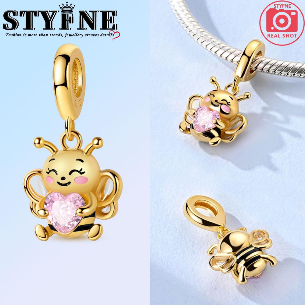 Copper Pink Planet Jade Dragonfly Charms Golden Bee Hugs Heart Beads Pendant Fit Original Bracelet Diy Jewelry