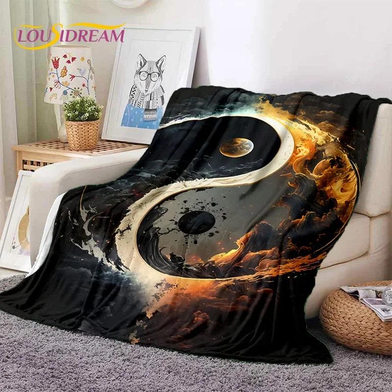 Natur Yin Yang Chinesische Tai Chi Bagua Weiche Flanelldecke für Betten Schlafzimmer Sofa Picknick, Überwurfdecke zum Zudecken Outdoor Nickerchen Geschenk