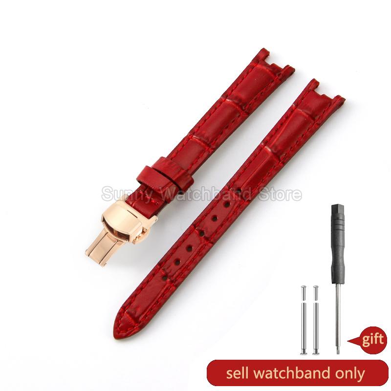 Concave Interface Design Women's Genuine Leather Watch Accessories 12mm for Tissot 1853 Flamingo T094210 Series Watch Strap
