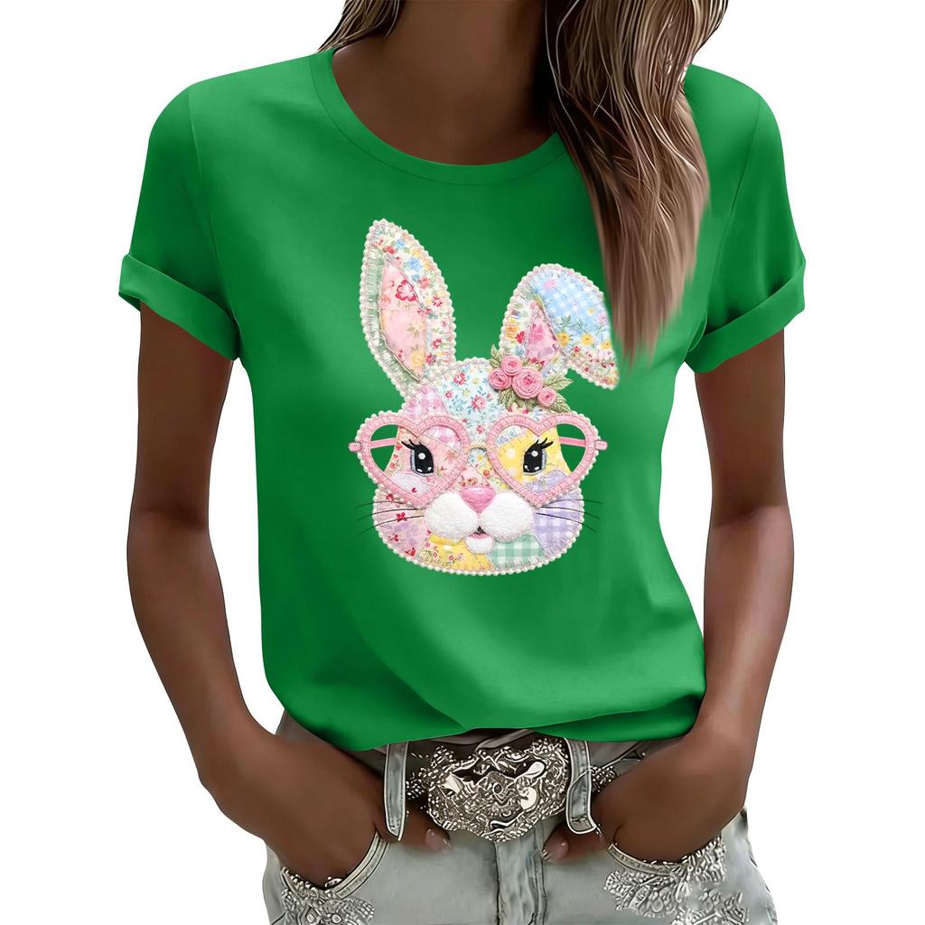 Women's Casual Printed T-Shirt Round Neck Pullover Short Sleeve Top