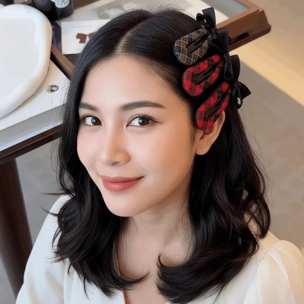Polyester Plaid Bow Hairpin Zinc Zinc Alloy Korean Barrettes Hair Clip for Bangs Bownot Hair Clip  Women