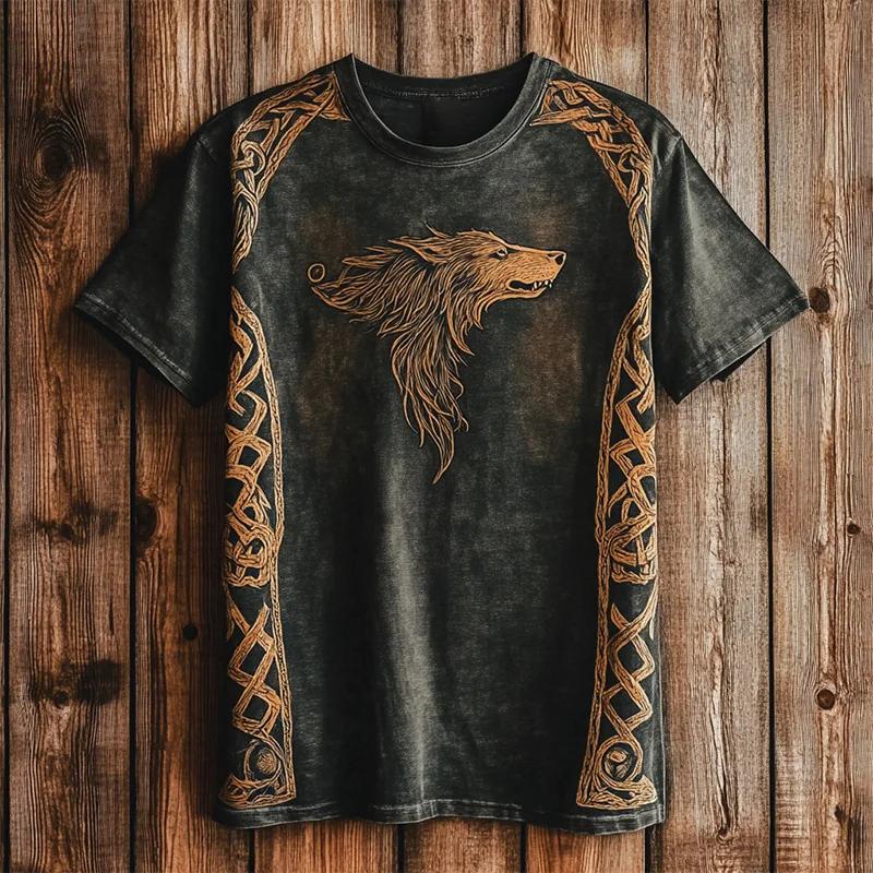 Pánské Vintage Severský Havraní Totemový Potisk Ležérní Tričko s Krátkým Rukávem Nadměrná Velikost Kulatý Výstřih Tričko s Krátkým Rukávem Letní Dámské Tričko Top