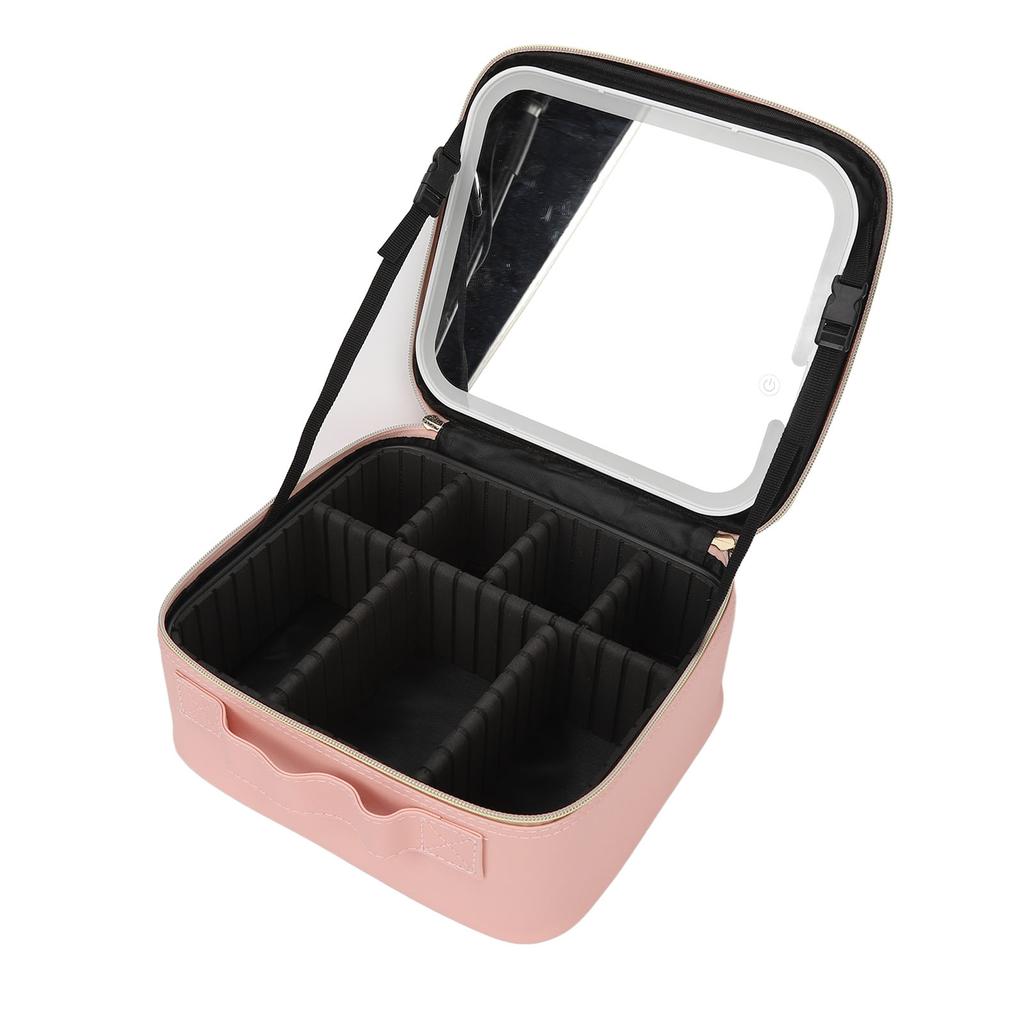 Travel Makeup Case with Large Lighted Mirror 3 Colors LED Brightness Portable Cosmetic Train Case