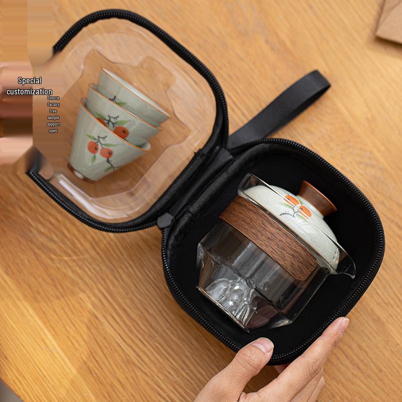 Portable Hand-Painted Travel Tea Set with One Pot and Four Cups – Perfect Business Gift
