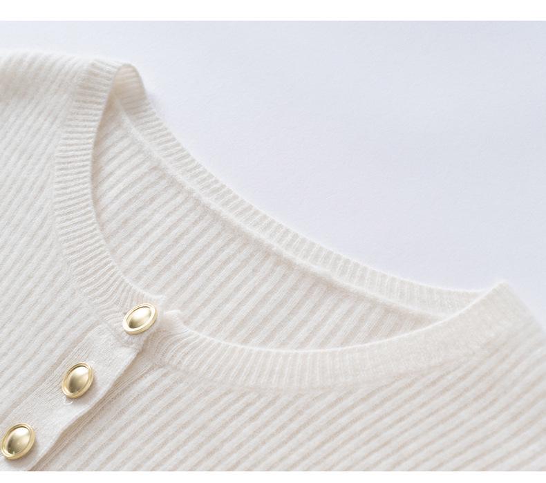 Autumn/Winter Round Neck Single-Breasted Loose Slimming Cashmere Wool Women's Cardigan