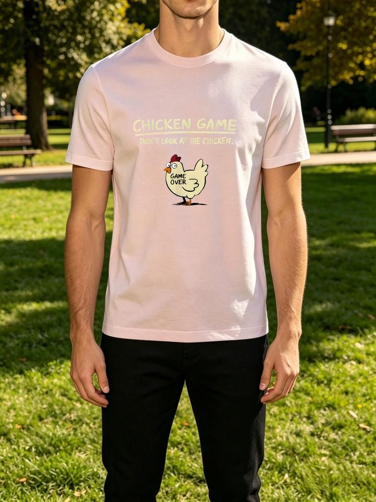 Unisexs Tee Chicken Game Funny Cartoon Chicken Text Print Cotton Short Sleeve Male Streetwear Summer Daily Casual Outdoor Basic Top