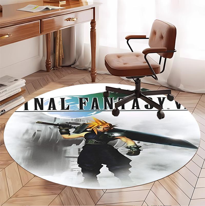 Final Fantasy Pattern Round Rug, Indoor/Outdoor Mat, for Picnic, Gameroom, Bedroom, Office, Living Room, Home Decor Carpet, Birthday Gift