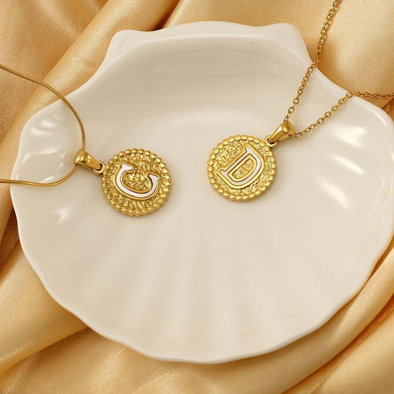 European and American Stainless Steel Letter Necklace for Women - Versatile Titanium Steel Hammered Pendant Jewelry Fashion