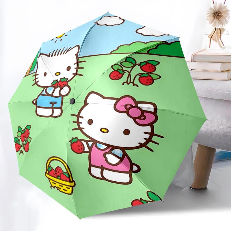1pc Hello Kitty Strawberry Picking Umbrella - Automatic Opening/Closing, Portable Folding Design, Outdoor Use, Perfect Gift for Fans, Travelers, Daily