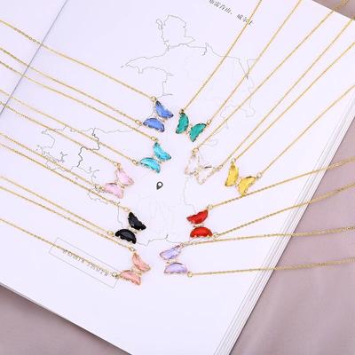 Colliers ras du cou papillon en acier inoxydable pour femmes, 10 styles, pendentif papillon en cristal Transparent coloré, chaîne de clavicule, bijoux