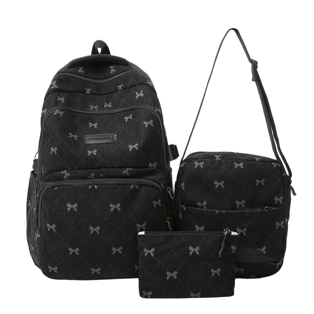 Koreanische Schleife Mädchen Rucksack Set von 3 Große Kapazität Lässiger Tagesrucksack Ins Stil Niedlich Schüler Schultasche Reisetasche