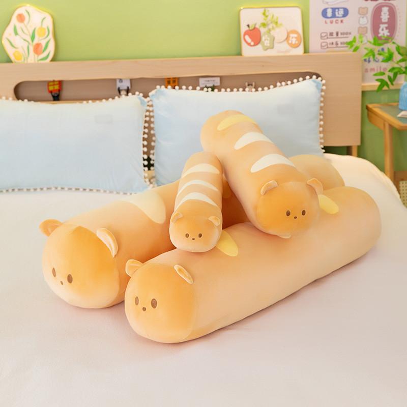 Plush Bread Bear Long Pillow With Soft Short Plush For Bed Couch Decor