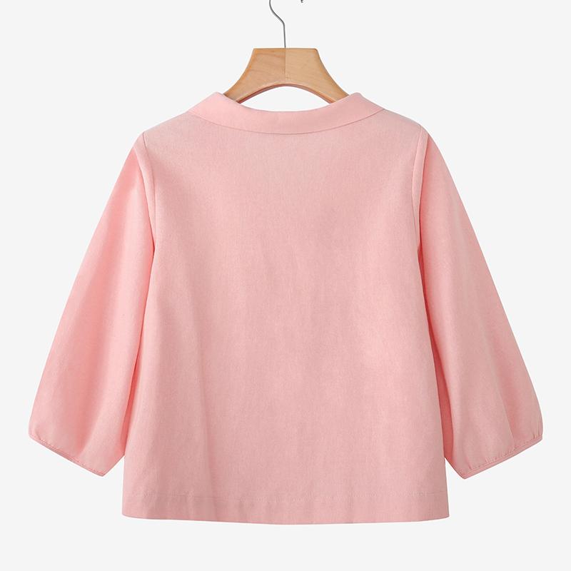 ZANZEA Women Casual Doll Collar Solid Color Loose 3/4 Sleeve Blouse