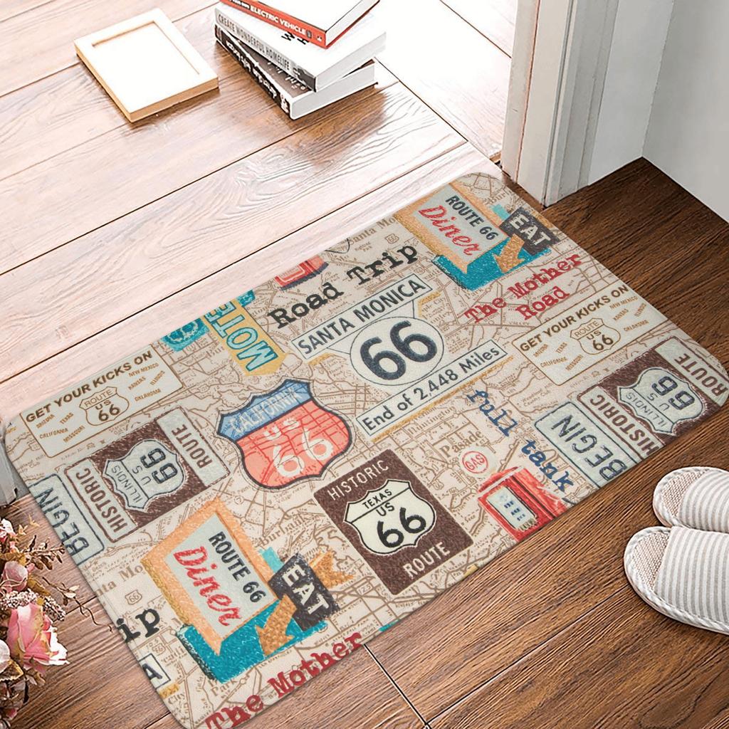 Tapis de porte Route 66 Antidérapant Extérieur Imperméable Tapis de porte Autoroute des Amériques Tapis de sol pour Cuisine Balcon Entrée