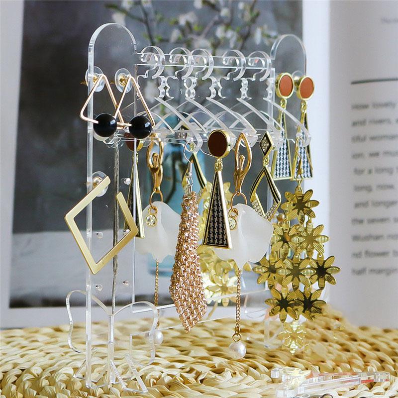 8Pcs Coat Hanger Clear Acrylic Jewelry Display Rack Earrings Hanging Stand Organizer Tabletop Ear Stud Jewelry Storage Holder