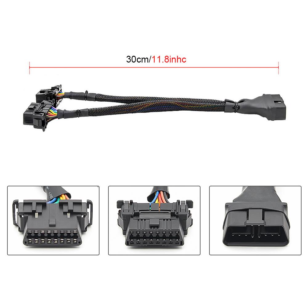16pin OBD2 Male To Dual Female Converted Cable OBD 2 Y-Cable Car Diagnostic Auto Tool Connector