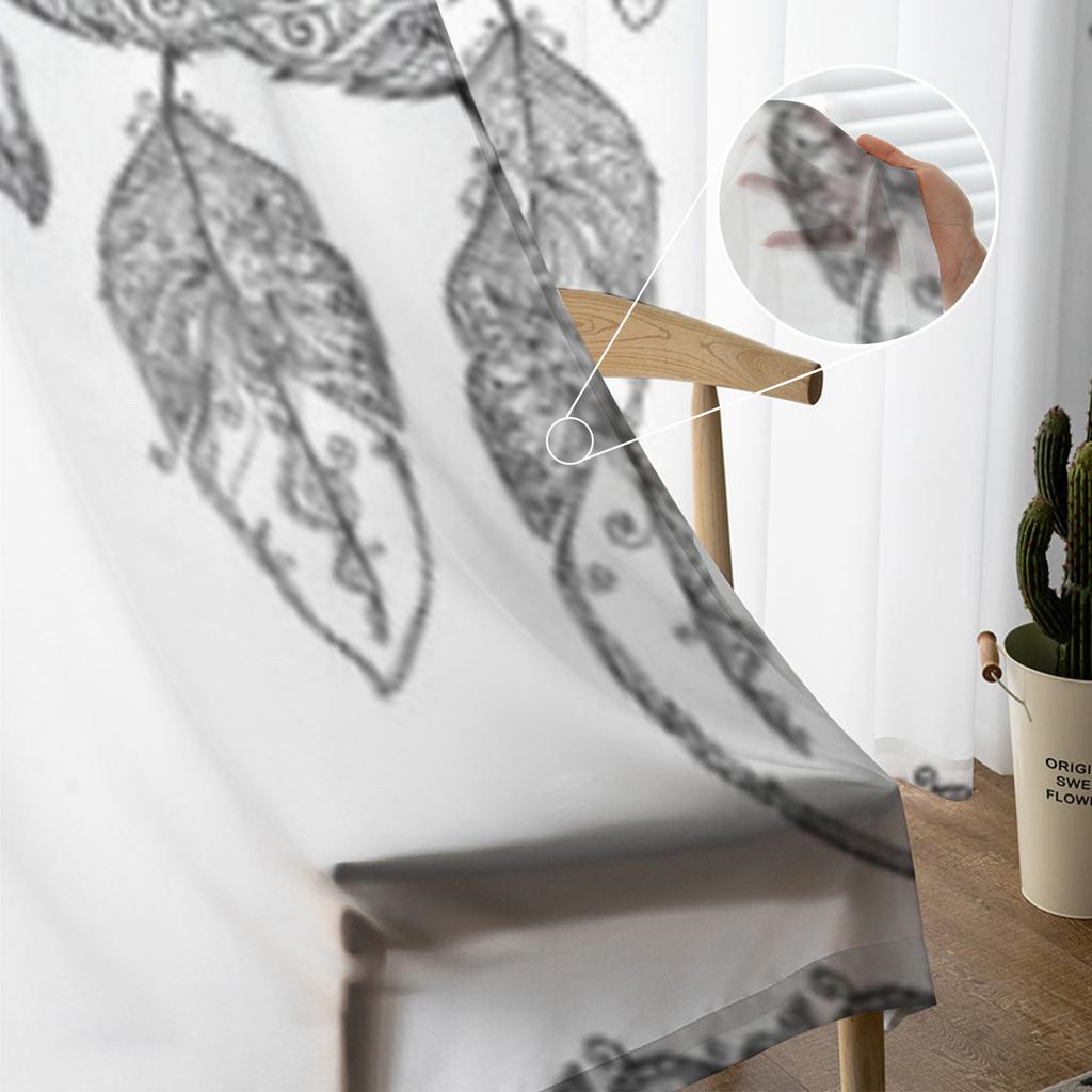 Black And White Dreamcatcher Sheer Curtain For Living Room Modern Voile Tulle Window Curtains For Bedroom Kitchen Drapes