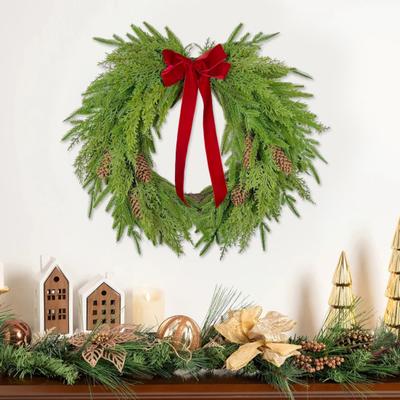 16 Inch Real Touch Norfolk Pine Christmas Wreath for Front Door Faux