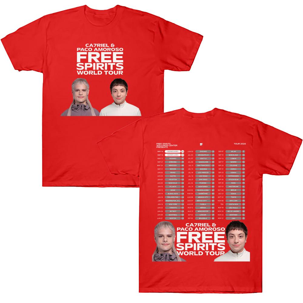 

Ca7riel & Paco Amoroso Free Spirits World Tour T Shirts Men Cotton T-Shirt O Neck Tee Shirt Short Sleeve Top XXL червоний