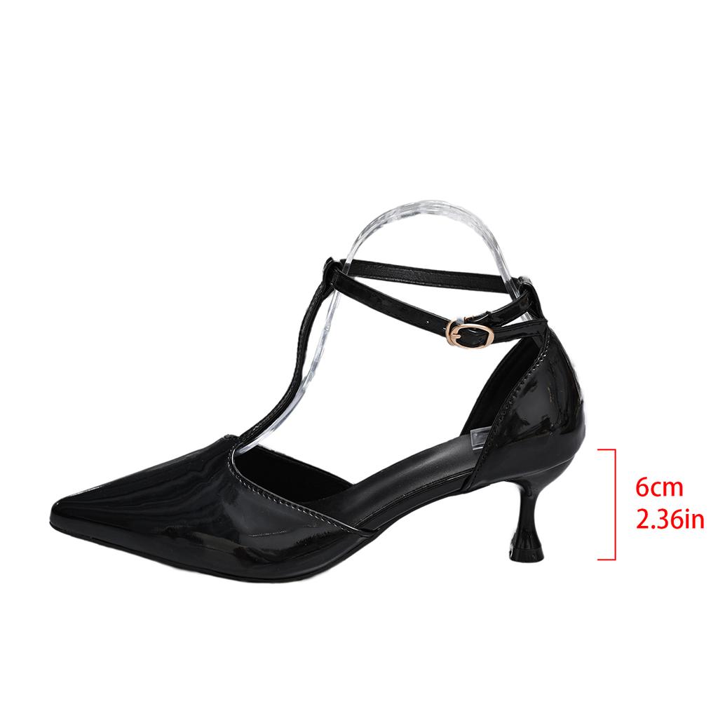 2025 New Slimming T-shaped Pumps Women Sexy Thick Heel Pointed Mid Heel Single Shoes Stain Summer Shallow Party Dress Shoe