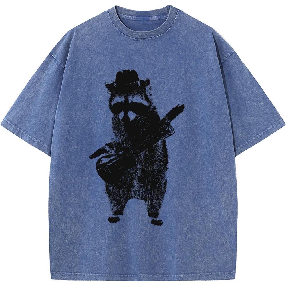 Trash Panda Raccoon Printed Trendy Tshirt Men Casual Cotton Short Sleeve T-shirts Of High-Quality Washed Old Tshirt