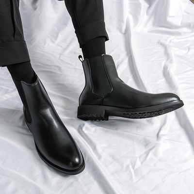 Herren Luxusmarke Modetrends Lässig Business Dating Hochzeit Formell Stiefel Braun Leder Dicke Sohlen Schaft Chelsea Herrenstiefel