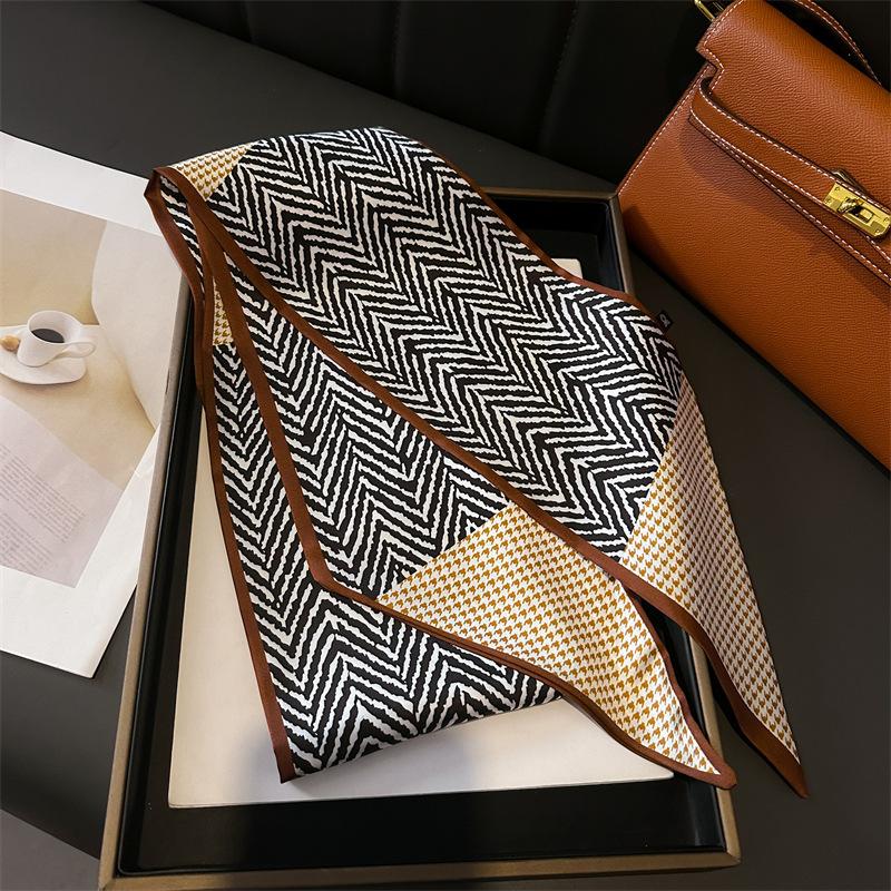 Korean Style Printed Polka Dot Double-Layer Scarf Decorative Silk Scarf for Commuting Spring/Summer Angled Hair Binding Scarf Neck Scarf Versatile