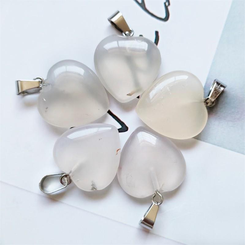Heart-Shaped Natural Agate Pendant Necklace - 20mm Crystal Stone