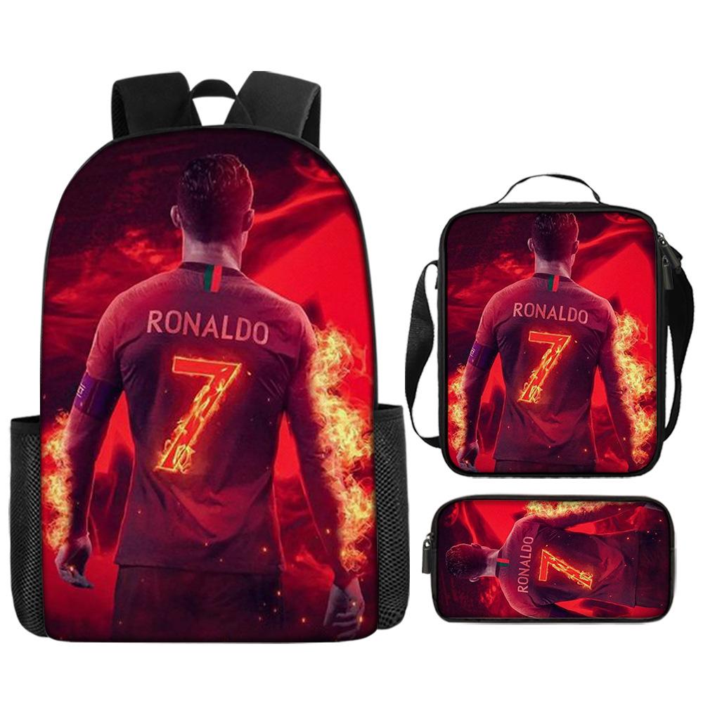 Voetbalster Print Rugzak Drie Delige Kinder Schooltas Basisschool Leerling Cartoon Rugzak pencil bag