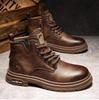 Autumn And Winter Boots Men Plus Fleece New Work Boots Retro British Men High Top Trend Real Leather Cotton Boots M1164