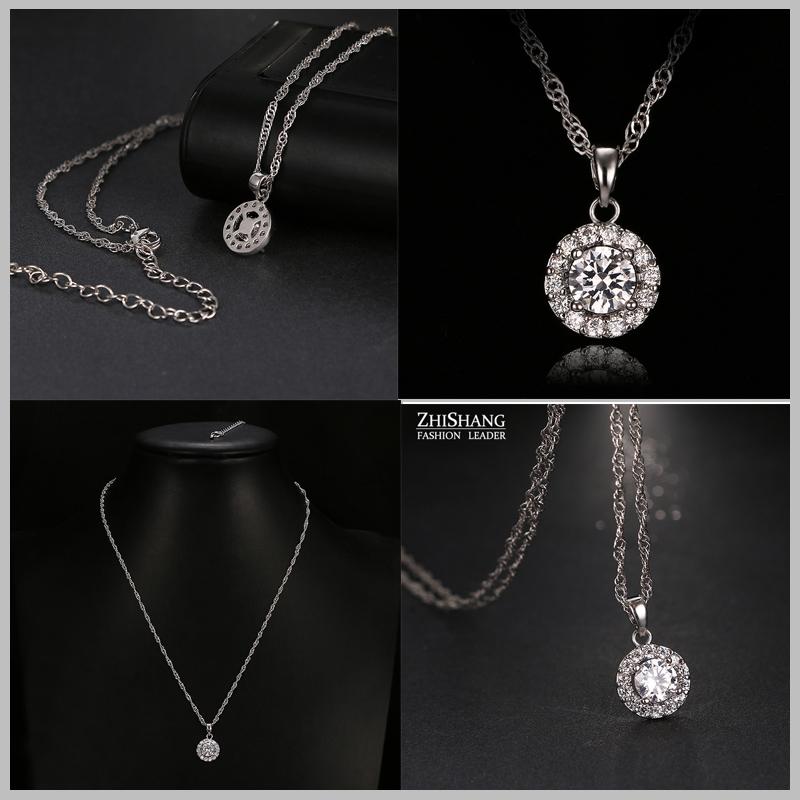 Moda picătură de apă Cz zircon lanț pandantiv coliere lacrimă cristal colier rotund bijuterii nunta pentru femei