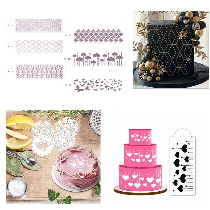 Reusable Cake Decorating Templates for Desserts Coffee Art Baking Birthday Party Lace Floral Designs Pastry DIY Decorating Tools