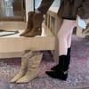 Dameslaarzen met hakverhoging aan de binnenkant, puntige suède skinny medium schacht ridderlaarzen, dameslaarzen 2025 herfst winter western cowboy stapellaarzen
