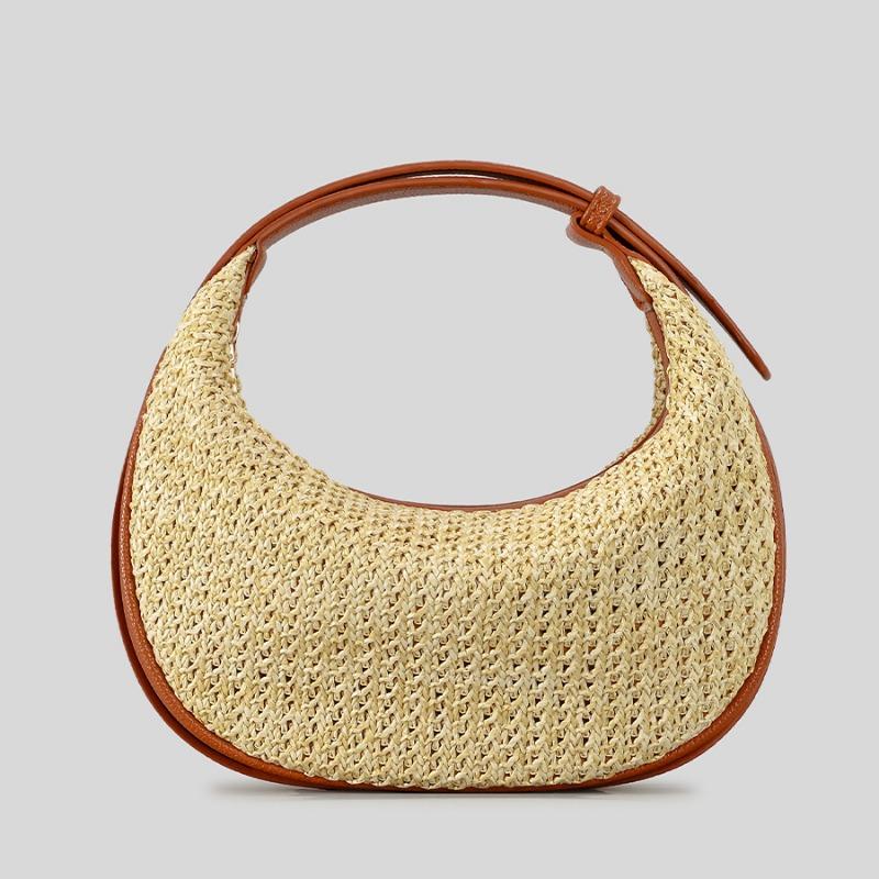 

Сумка-мешок из соломы в форме полумесяца, сумка через плечо из искусственной кожи, женская летняя пляжная праздничная сумка хаки