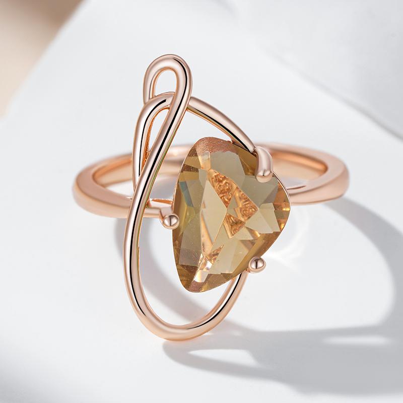Brown Natural Zircon Ethnic Bridal Ring For Women Fashion Geometry  Rose Gold Color High Quality Daily Fine Jewelry