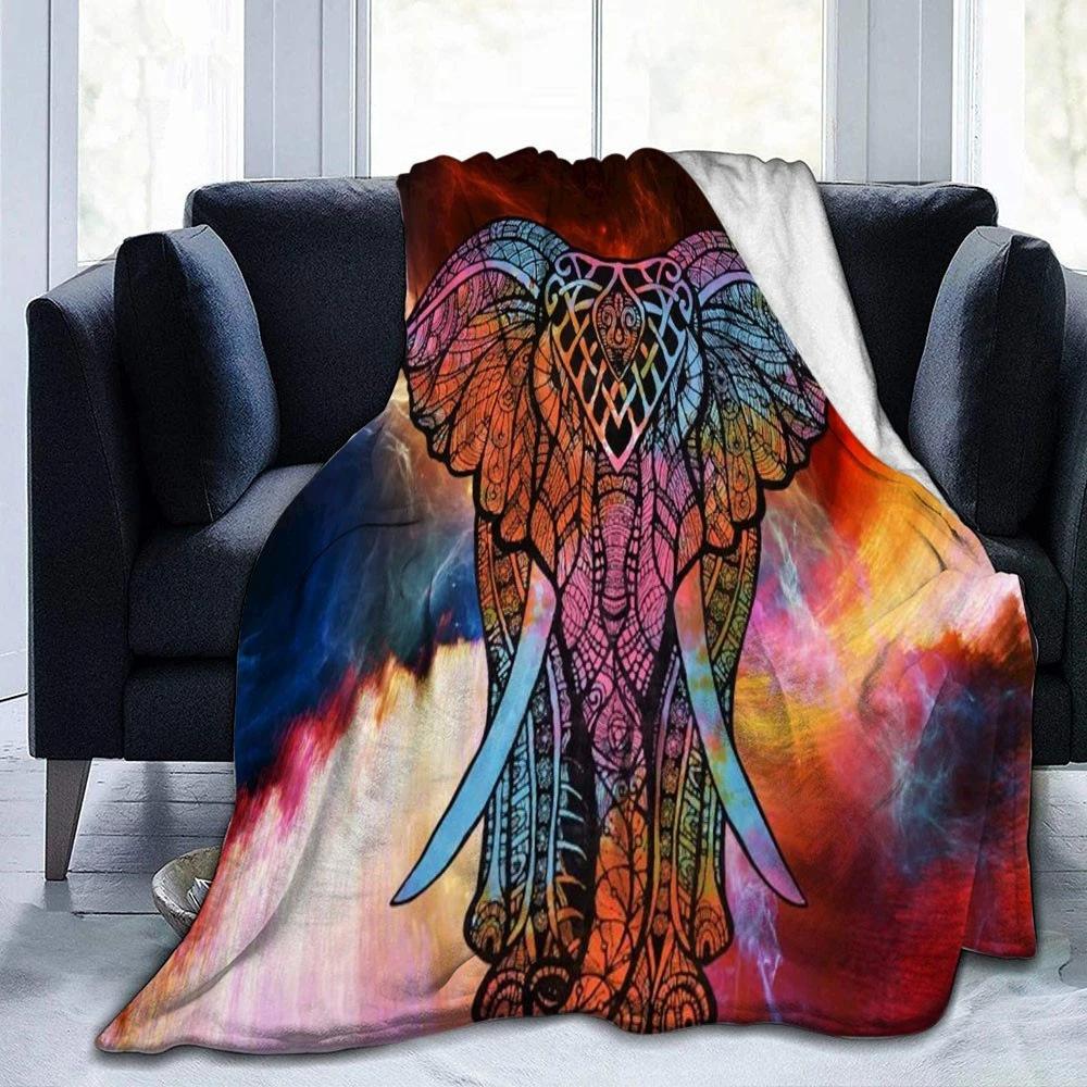 Mandala Elephant Themed Blanket Indian Style Flannel Blanket Bedroom Decorative Blanket Nap Blanket