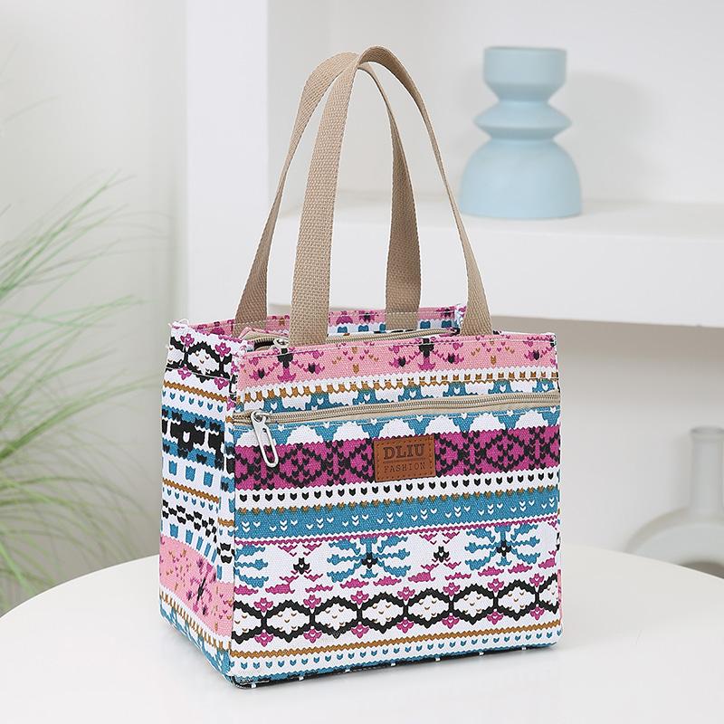 New striped pattern lunch bag with foil insulation and handles for work and commuting