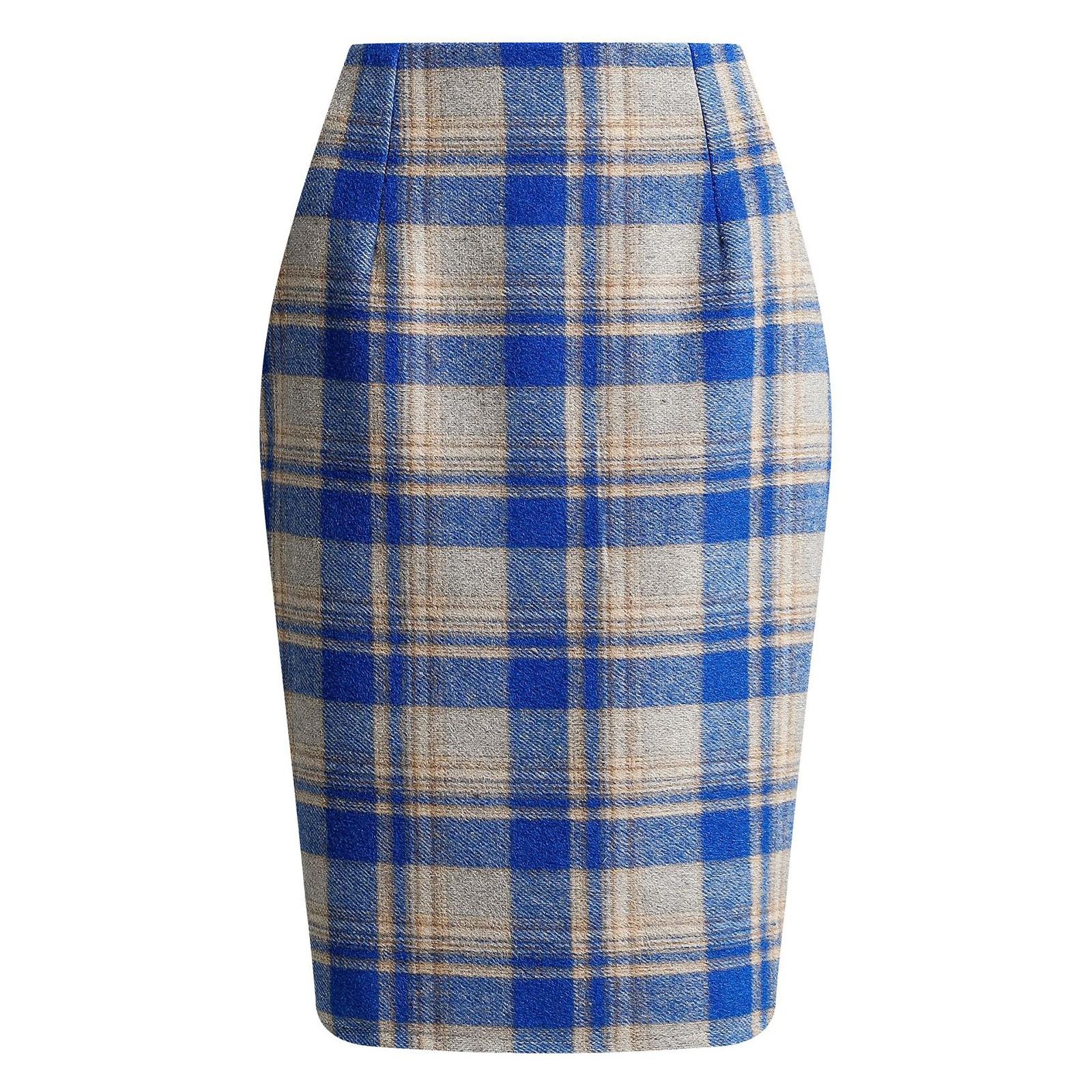 

Женская юбка-карандаш из шерсти с высокой талией в клетку L синий