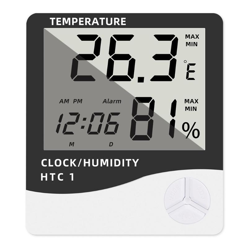 Termometro Igrometro Elettronico da Parete/Scrivania Rilevatore di Temperatura e Umidità con Ora, Data, Sveglia, Display a LED