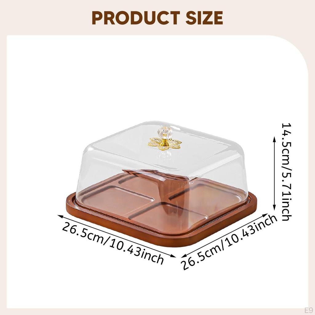 Cake Stand With Lid Bread Organizer Serving Plate Featuring Wood TPE Clear Dome For Pies Cookies