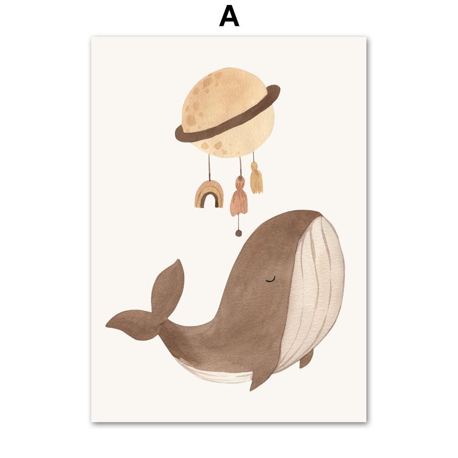 Elefant Kaninchen Katze Sonne Regenbogen Mond Stern Wolke Boho Wandkunst Leinwand Malerei Poster und Drucke Wandbilder Kinderzimmer Dekor