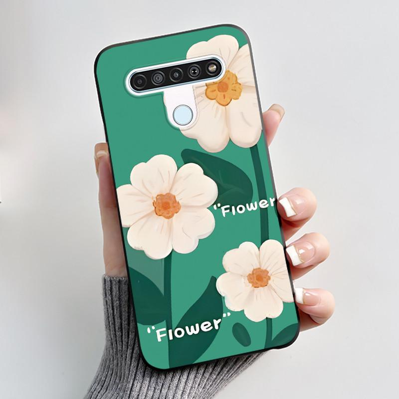 For LG Q61 LM-Q630N Slim Black Soft Silicone Case Luxury Fashion Flower Butterfly Painted Cover for LG K61 Q61 Q 61 Phone Casing
