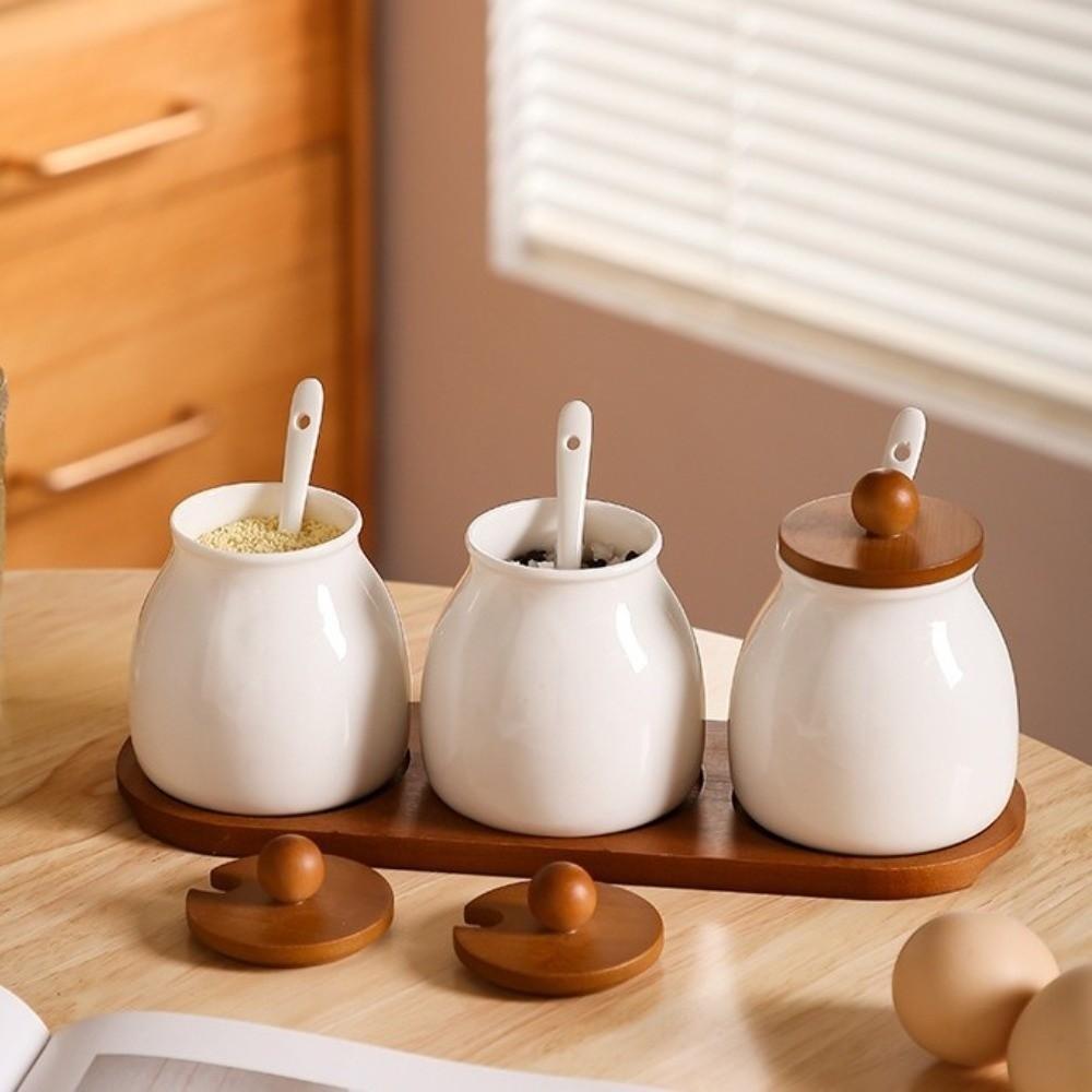 with Spoon Ceramics Seasoning Jars Retro-style Spice Bottles Multi-Functional Salt Jar Cooking