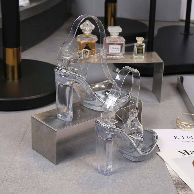Korean Version Transparent Sandals Trendy Internet Celebrity High Heel Waterproof Platform Fashionable Crystal Thick Heel Buckle