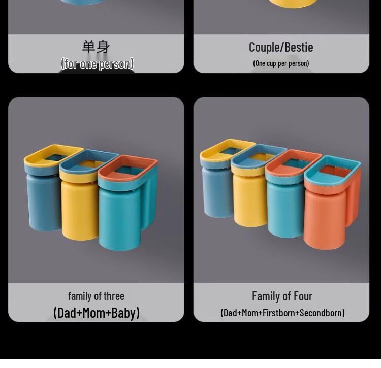 2-Pack Wall-Mounted Toothbrush Holder and Cup Set, Punch-Free Installation