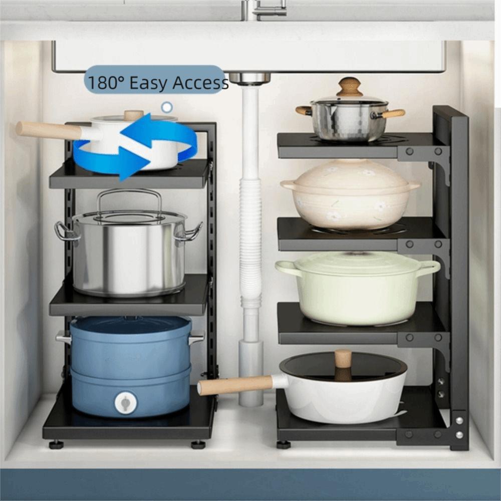 Adjustable Cabinet Layered Pot Rack Carbon Steel Pot Storage Rack Sink Storage Organizer  for Home