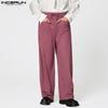 INCERUN Men Drawstring Elastic Waist Texture Pockets Casual Long Pants Trousers