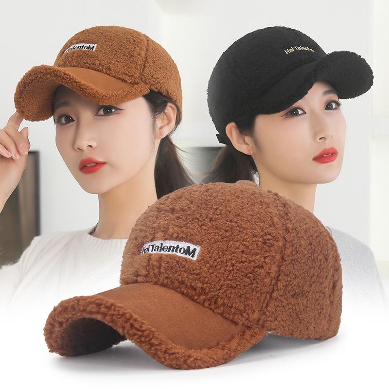 

Women s Embroidered Teddy Fleece Baseball Cap - Warm Lambswool Duckbill Hat for Autumn/Winter Adjustable