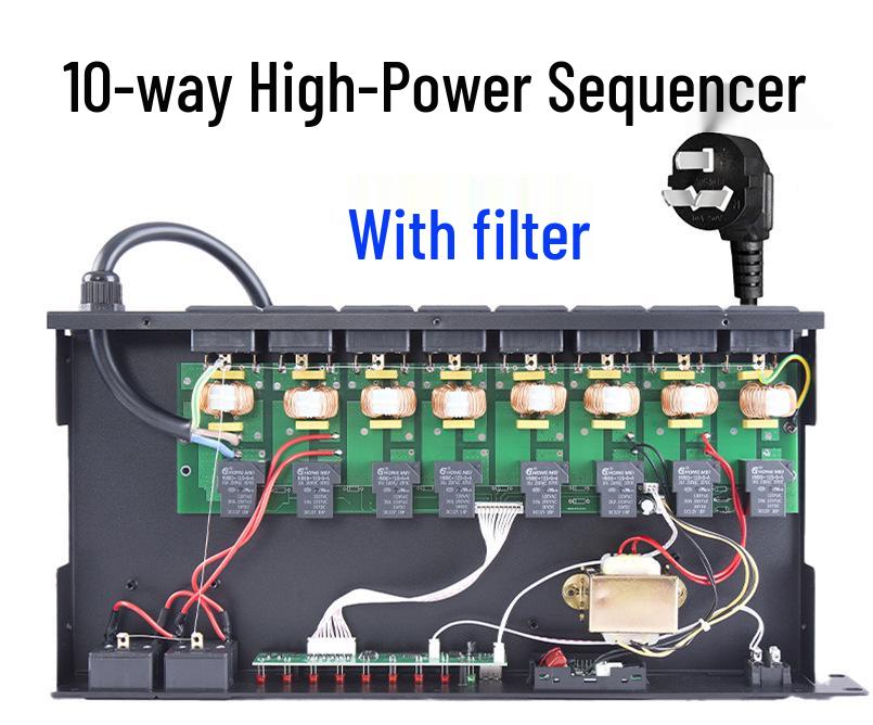 Universal Sequencer Power Controller with 8, 9, 10, 16-Socket Protection for Stage, Conference, and KTV.